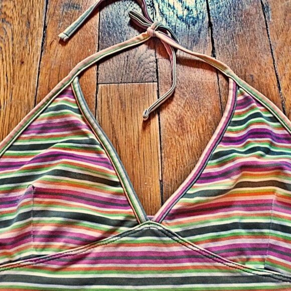 Retro Halter Neck Cropped Stripped Tankini Top - Picture 3 of 5